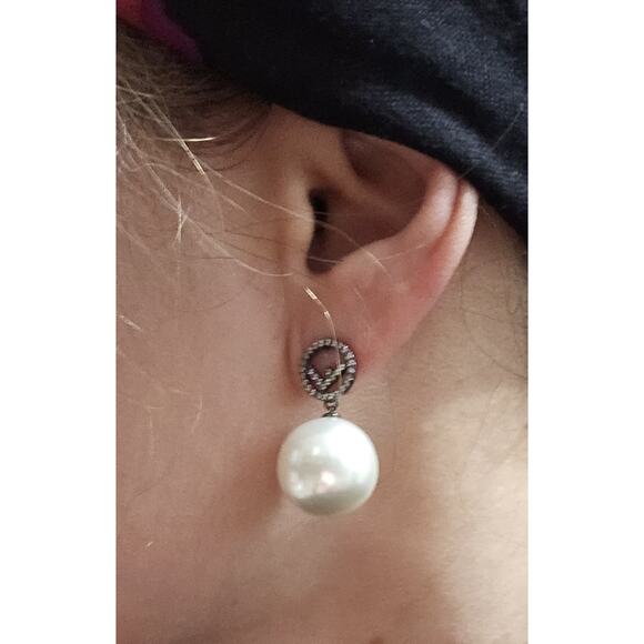 Fendi Gun Metal Rhinestone Pearl Logo Earrings - Picture 2 of 6